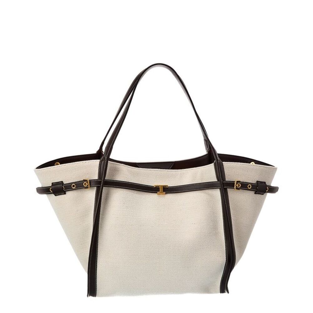Tod's Logo Medium Canvas & Leather Tote, White